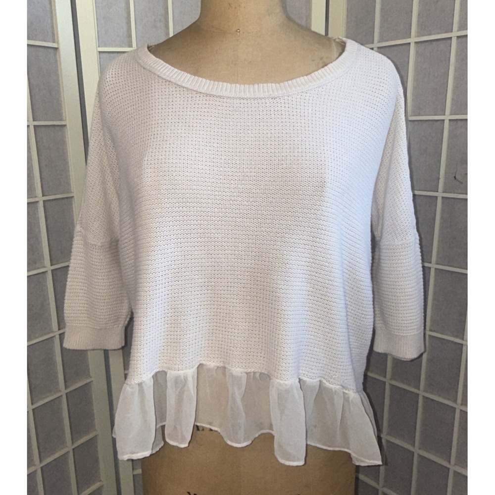 Vintage Y2K American‎ Eagle Boho Cottagecore Coastal Knit Ruffle Sweater Small